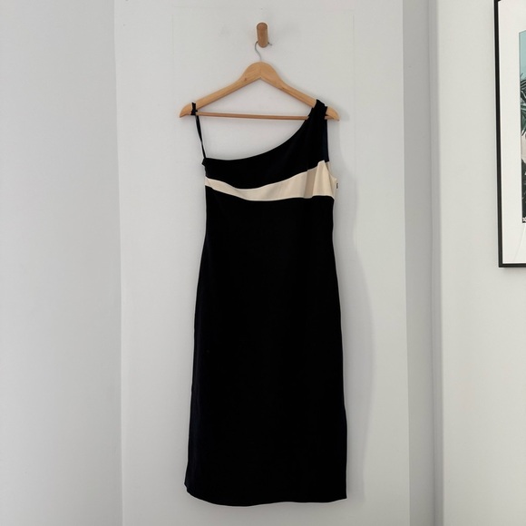 Vintage Ralph Lauren blue colourblock one shoulder silk midi dress - 6 (Small) - Picture 3 of 4